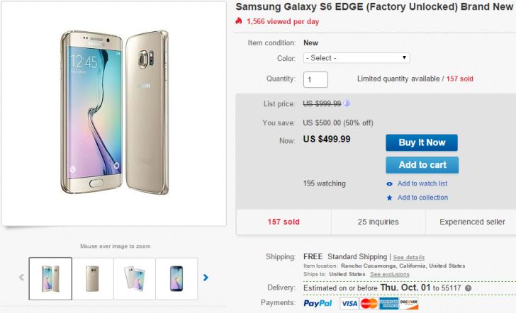 Fotografía - [Trato Alerta] Nuevo Desbloqueado Samsung Galaxy S6 Edge (G925i) a la venta por $ 499 a través de eBay